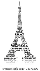 Abstract Eiffel tower made from relate words in French language