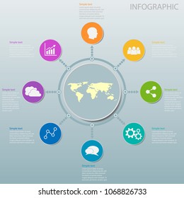 Abstract eight step infographic template for business circle template, diagram, workflow, timeline and web design, EPS 10.