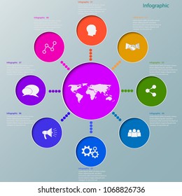 Abstract eight step infographic template for business circle template, diagram, workflow, timeline and web design, EPS 10.