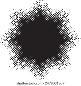 Abstract eight-pointed star and rounded corners, halftone background. black and white or monochrome style on white background.