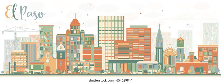 Abstract El Paso Skyline with Color Buildings. Vector Illustration. Business Travel and Tourism Concept with Modern Architecture. Image for Presentation Banner Placard and Web Site.