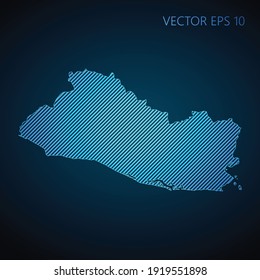 Abstract El Salvador map template made from blue diagonal lines on dark background. Vector illustration EPS10.