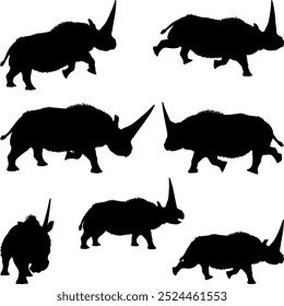 Rinoceronte elasmoterio Abstractas, silueta negra de mamífero extinto. Elasmotherium dinosaurios rinoceronte Animal del período Jurásico.