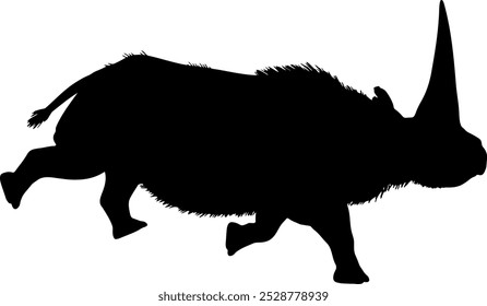 Abstract elasmotherium rhinoceros, black silhouette of extinct mammal animal. Elasmotherium rhino dinosaurs Jurassic period animal.