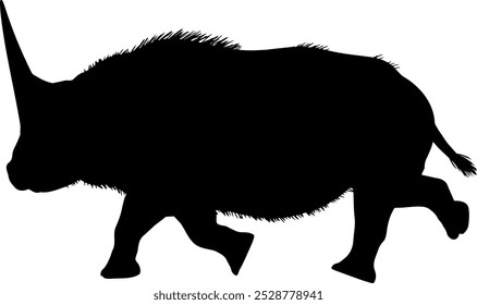 Abstract elasmotherium rhinoceros, black silhouette of extinct mammal animal. Elasmotherium rhino dinosaurs Jurassic period animal.