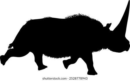 Rinoceronte elasmoterio Abstractas, silueta negra de mamífero extinto. Elasmotherium dinosaurios rinoceronte Animal del período Jurásico.