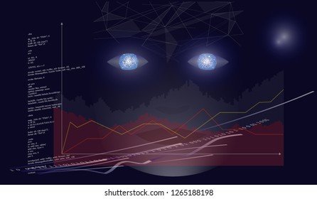 Abstract e-learning, coding or trading concept. Tech style vector illustration.