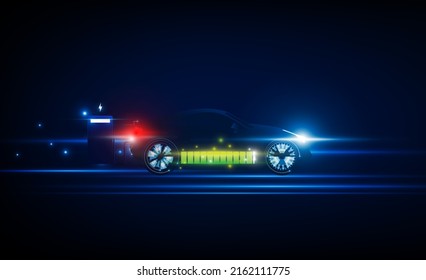 Abstract Electric Car Charging At Charge Station Light Out Technology High Speed Hitech Communication Concept Innovation Background,  Vector Design