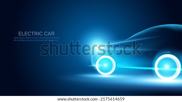 Abstract electric cars In the illustration,\
electric cars are powered by electric energy concept Car EV. Future\
energy.on blue\
background
