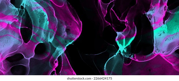 Resumen de los colores eléctricos grunge fondo vectorial para diseño de portada, afiche, cubierta, banner, volante, tarjetas y decoración de diseño. Ilustración de textura de tinta multicolor. salpicaduras verdes y rosas. Arte fluido.