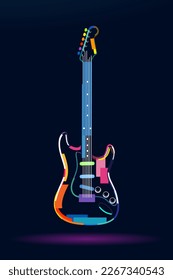 Resumen de guitarra eléctrica de pinturas multicolores. Dibujo de color. Ilustración vectorial de pinturas