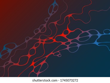 Abstract electromagnetic field fluid vector background. Energy flowing futuristic concept. Curve lines neurons net. Crossed wavy lines grid scientific background. Creative digital artwork in red blue