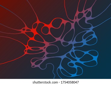 Abstract electromagnetic field fluid vector background. Energy flowing futuristic concept. Curve lines neurons net. Crossed wavy lines grid scientific background. Creative digital artwork in red blue