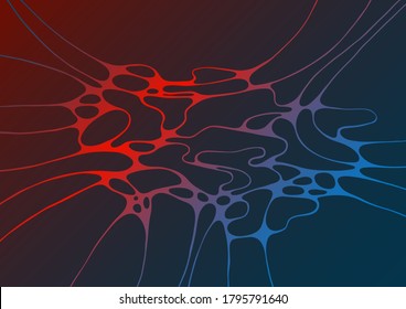 Abstract electromagnetic field fluid vector background. Energy flowing futuristic concept. Curve lines neurons net. Crossed wavy lines grid scientific background. Creative digital artwork in red blue