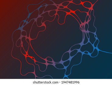 Abstract electromagnetic field fluid vector background. Energy flowing futuristic concept. Curve lines neurons net. Crossed wavy lines grid scientific background. Creative digital artwork in red blue