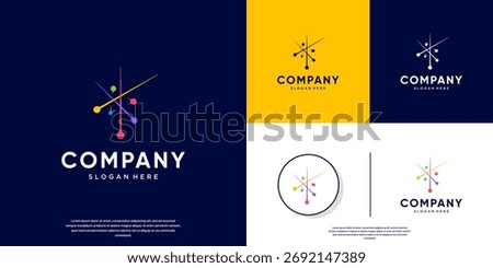Abstract electron logo with colorful style, physics education, research laboratory, vector design illustration.