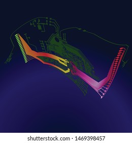 Abstract Electronic boards with lines and chips. elegant illustration
