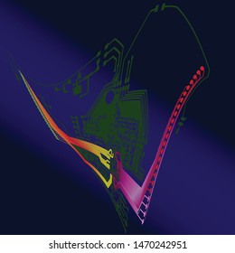 Abstract Electronic boards with lines and chips. elegant illustration
