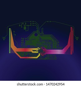 Abstract Electronic boards with lines and chips. elegant illustration