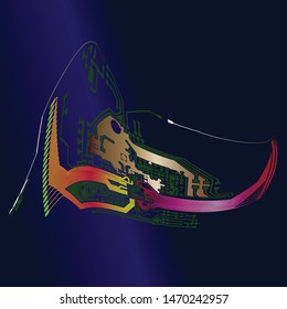 Abstract Electronic boards with lines and chips. elegant illustration