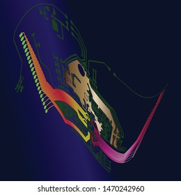 Abstract Electronic boards with lines and chips. elegant illustration