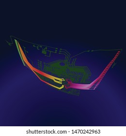 Abstract Electronic boards with lines and chips. elegant illustration