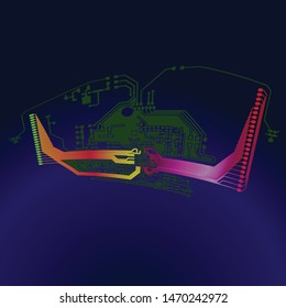 Abstract Electronic boards with lines and chips. elegant illustration