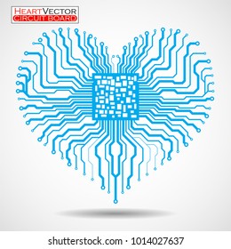 Abstract electronic circuit board with cpu in shape of heart, technology background