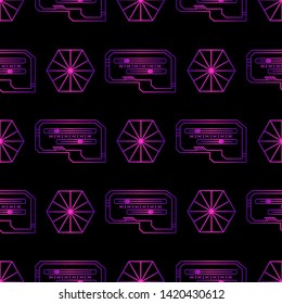 Abstract electronic circuit board seamless pattern. Purple computer microchip vector background. Futuristic wallpaper.	