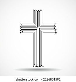 Abstract electronic circuit board in shape cross. Christian symbol. Vector illustration