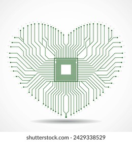 Abstract electronic circuit board in shape of heart, technology background, vector illustration