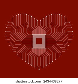 Abstrakte elektronische Leiterplatte in Form des Herzens, Technologie Hintergrund, Vektor-Illustration