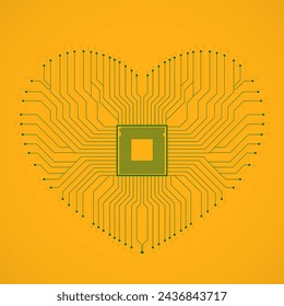 Abstract electronic circuit board in shape of heart, technology background, vector illustration