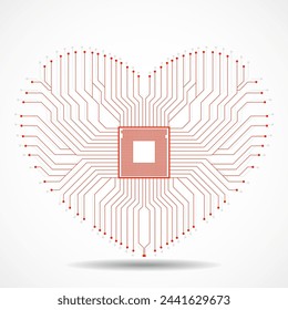 Abstrakte elektronische Leiterplatte in Form des Herzens, Technologie Hintergrund, Vektor-Illustration