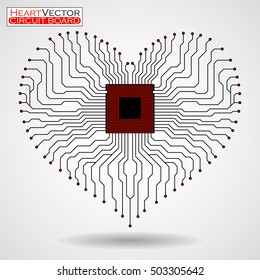Abstract electronic circuit board in shape of heart, technology background, vector illustration eps 10