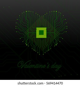 Abstract electronic circuit board in shape of heart, technology background. Happy Valentine's Day, vector illustration eps 10