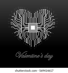 Abstract electronic circuit board in shape of heart, technology background. Happy Valentine's Day, vector illustration eps 10