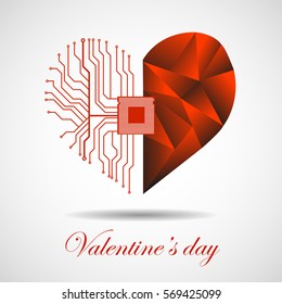 Abstract electronic circuit board in shape of heart, technology background. Happy Valentine's Day, vector illustration eps 10