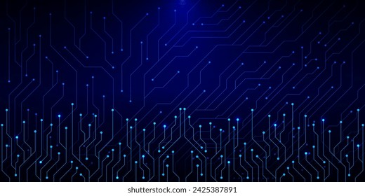 Abstract electronic circuit board texture. High computer and digital technology concept on a dark blue background. Vector illustration.