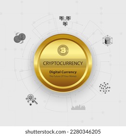 Abstrakte elektronische Kryptowährung und moderner Technologie-Hintergrund. Bitcoin und Blockchain. Kryptoaustausch. Zukünftiges Bild. Online-Banking und Finanzkommunikation.