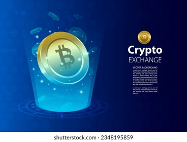 Abstract Electronic cryptocurrency and modern technology background. Bitcoin and blockchain. Crypto exchange. Future image. Online banking, and financial communications.