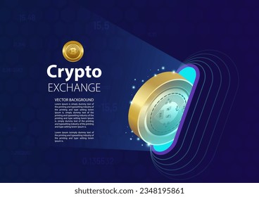 Abstract Electronic cryptocurrency and modern technology background. Bitcoin and blockchain. Crypto exchange. Future image. Online banking, and financial communications.
