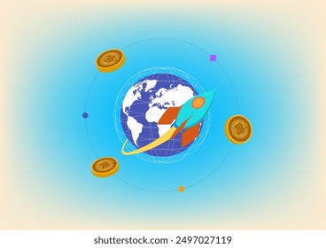 Abstractas criptomoneda Electrónica y antecedentes de tecnología moderna. Bitcoin y blockchain. Intercambio de criptomonedas. Futura Imagen. Banca en línea y comunicaciones financieras.