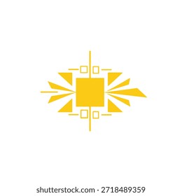 Diseño gráfico Abstractas de microchip electrónico. Símbolo geométrico futurista con fragmentos digitales y Elementos lineales.