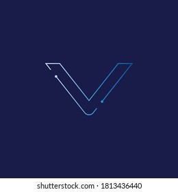 Abstract electronic tech circuit line technology v logo icon
