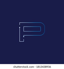 Resumen de la tecnología de línea de circuito electrónico de tecnología p icono de logotipo