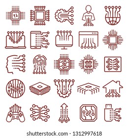 abstract electronics, chipset, circuit board. minimal thin line web icon set. simple vector illustration outline. concept for infographic, website or app.