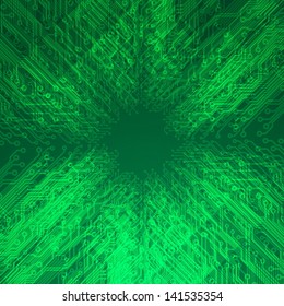 Abstract electronics green background with circuit board texture. EPS10 vector.
