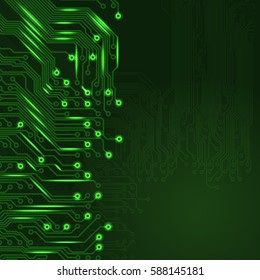 Abstract electronics green background with circuit board texture. EPS10 vector. Pattern for your business design.