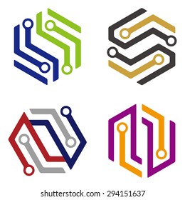 Abstract electronics logo element. Colorful digital icon set. You can use in the machine, chips, electronics, and communication concept of pattern. 